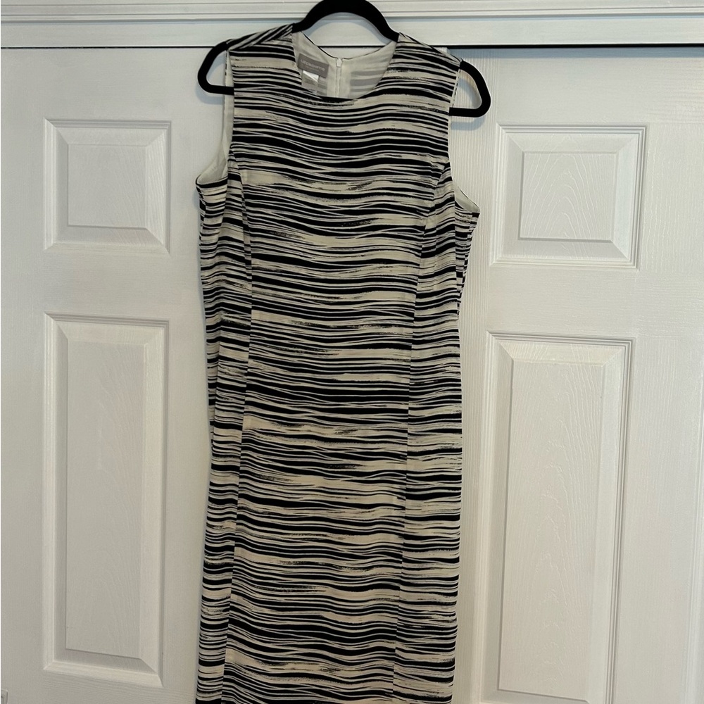 Liz Claiborne Collection (size 12) 100% Silk Black and White Striped Midi Dress